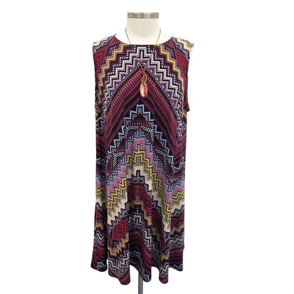 Jones Studio Sleeveless Aztec Swing Dress Womens Plus Size 2X Multicolor Chevron - Picture 3 of 11